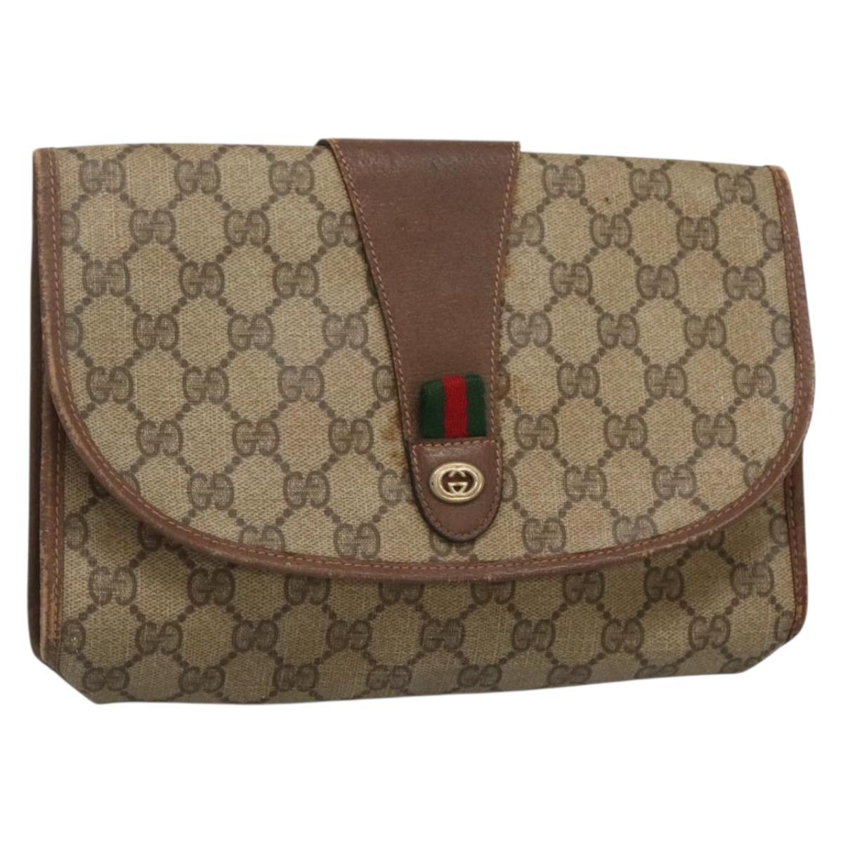 Gucci Gg Supreme Web Sherry Line Bag Pvc Beige Brown 89 01 030 Auth 134738